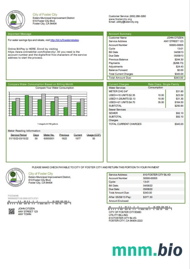 Usa California City of Foster City rachunek za media szablon w formacie Word i PDF